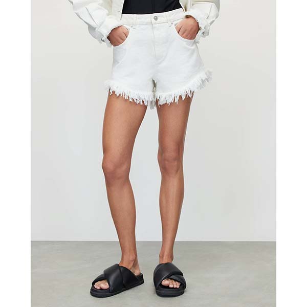 Allsaints Australia Womens Astrid High-Rise Frayed Denim Shorts Cream White AU62-921